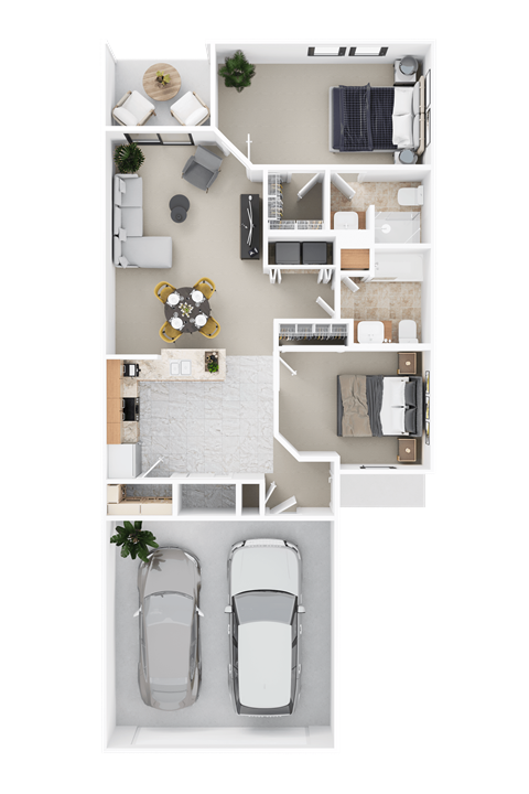 Floor plan for 2 beds, 2 baths, 1102 sqft